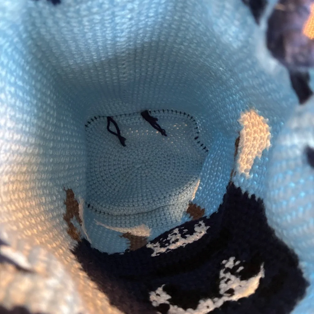 Handmade M&M Crochet Drawstring Bag Blue Kidcore Y2K Backpack Kitschy Retro VTG